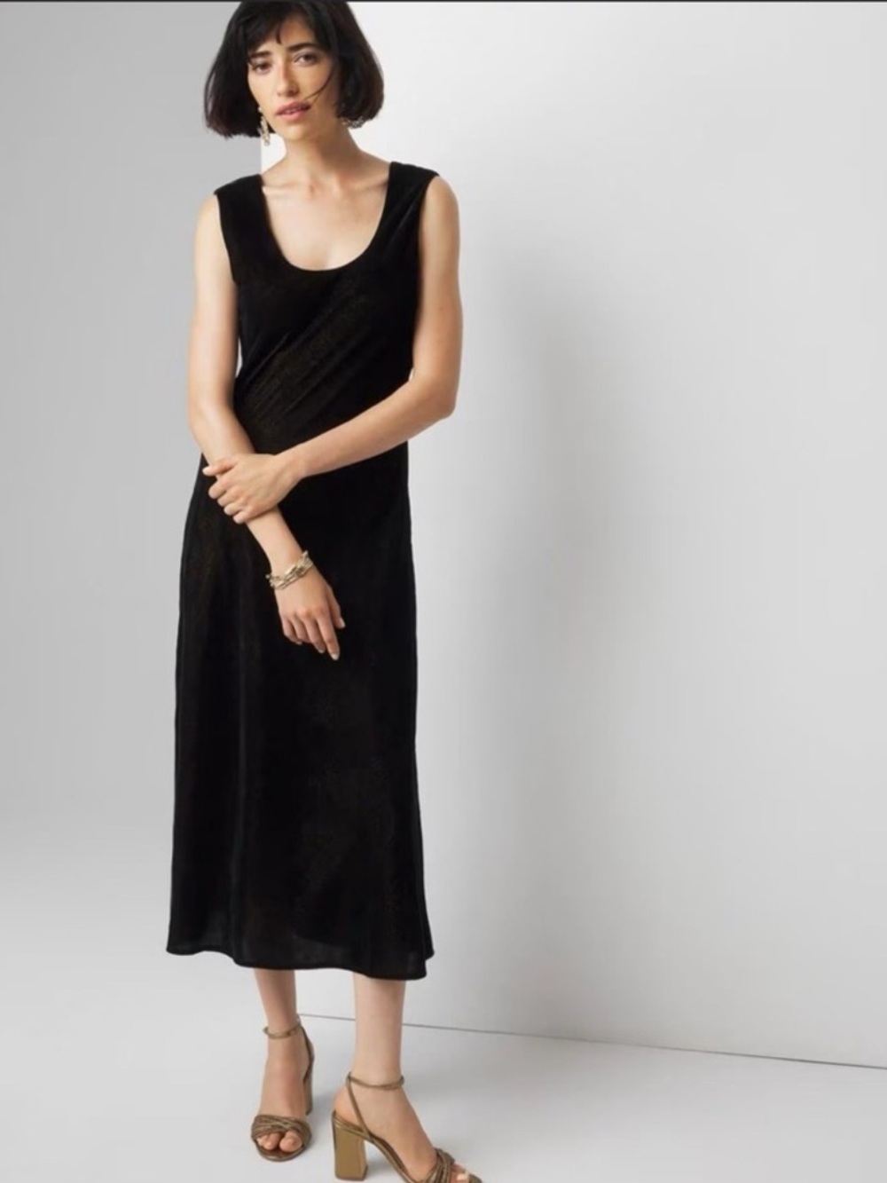 NWT White House Black Market Black Velvet Midi Slip Dress